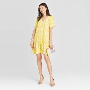 Women's Floral Print Short Sleeve Ruffle Hem Dress - A New Day™ Yellow